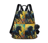 Artistic Black Horses Majestic - Mochila para mujer, mochila floral con apertura trasera, múltiples bolsillos para viajes y salidas
