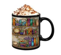 Artistic Ceramic Mug, Bookish Readers Drinkware, 4.9 Inches Porcelain Vessel with Wide Handle, Heat Resistant Tea Cup, Cylindrical Mug with, Reading Enthusiast for Dorm and Home
