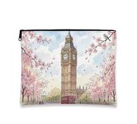 Artistic London - Bolsa de maquillaje vintage con diseño de cerezas en flor para viajes, organizador portátil con cremallera para primavera, Melocotón, 7x9 Inch, Londres