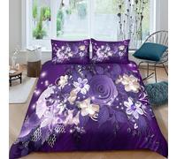 Artistic purple bloom Funda Edredon Microfibra Suave 3 Piezas Compuesto Estampado 3D Artístico purple bloom Funda de Edredón con Funda de Almohada Antibacteriana for Ancianos Super king（260x220cm）