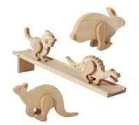 Artistic Stacking Animals, Learning Tools Rolling Figures, Natural Wood Figures Featuring Colorful Paint, Interactive Learning Kit with Activity Board, Early Childhood Game Set for Preschoolers