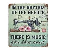Artistic Vintage Sign In The Rhythm of Needles There is Music for The Soul Thread Soul Decor For Sewing Nook Reading Chair 8 X 12 inch