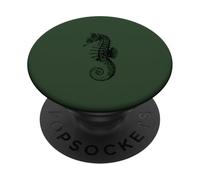 Artístico Caballito de Mar Line Art Ilustración - Verde PopSockets PopGrip Adhesivo