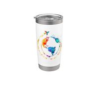 Artístico Tierra Acuarela Viajes Mundo Viajar Colorful Vaso térmico de acero inoxidable de doble pared