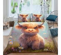 Artístico Vacas Highland Adorable 3D Impresión Funda Nórdica Microfibra Decoración Dormitorio Suave Set Ropa de Cama Transpirable para Adultos Jóvenes Double（200x200cm）
