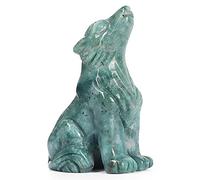 Artistone Estatua de Lobo de Cristal de Jasper oceánico 2,0 Pulgadas Estatua de Lobo de Piedra Preciosa Hecha a Mano Talla de Animales Escultura Piedra curativa para Regalos de decoración del hogar