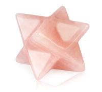 Artistone Piedra preciosa tallada de cuarzo rosa de 1 pulgada con estrella de cristal Merkaba de protección de meditación sagrada generador de energía de chakra, piedra de ocho puntas con caja de