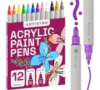Artistro 12 Marcadores Acrílicos de Doble Punta (Pincel + Punta Fina 1 mm), Set de Dibujo para Tela, Lienzo, Piedra, Papel, Marcadores de Color
