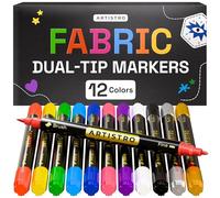 ARTISTRO 12 Marcadores de Tela de Doble Punta - Kit de Decoración Textil - Permanente para Ropa - Rotuladores Sin Manchas para Camisetas, Bolsas, Textiles, Lienzos y Más (Punta de Pincel y Punta Fina)