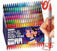 Artistro 120 rotuladores de pintura acrílica de doble punta - Fáciles de usar para todas las edades y niveles, bolígrafos de pintura acrílica para tela, piedras, papel, lienzo, vidrio y manualidades