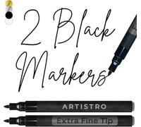 Artistro 2 Black Acrylic Paint Pens for Rock Painting Ceramic Wood Glass Metal Plastic - 0.7mm Extra Fine Tip Paint Markers Ideal for Labeling DIY Crafts Art Projects