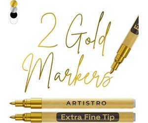 Artistro 2 Gold Acrylic Paint Pens for Rock Ceramic Wood Glass Metal Fabric Plastic - 0.7mm Metallic Paint Markers Ideal for Scrapbooking DIY Crafts Art Projects