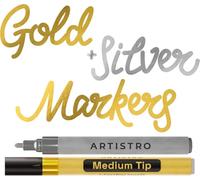 Artistro 2 Gold & Silver Acrylic Paint Pens for Rock Painting Ceramic Wood Glass Tire Plastic - 3mm Medium Tip Paint Markers Ideal for Labeling DIY Crafts Art Projects