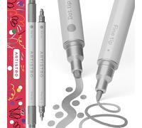 Artistro 2 Rotuladores Acrílicos Plateados Metálicos, Punta Doble (Fina 1 mm + Punto 5 mm) - Marcadores para Tela, Lienzo, Piedra, Vidrio, Madera, Papel, Manualidades, Niños y Adultos