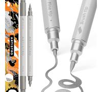 Artistro 2 Rotuladores Acrílicos Plateados, Punta Doble (Pincel + Fina 1 mm), Marcadores para Tela, Lienzo, Piedra, Vidrio, Madera, Papel, Manualidades - para Niños y Adultos