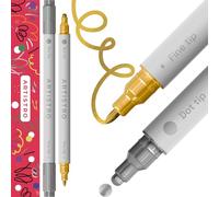 Artistro 2 Rotuladores Acrílicos Plateados y Dorados, Punta Doble (Fina 1 mm + Punto 5 mm), Marcadores para Tela, Lienzo, Piedra, Vidrio, Madera, Papel, Manualidades, Niños y Adultos