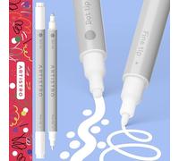 ARTISTRO 2 rotuladores de pintura acrílica de doble punta blanca, marcadores multisuperficie para tela, plástico y más, punto de 5 mm + puntas finas de 1 mm