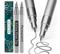 Artistro 2 rotuladores permanentes plateados resistentes al agua para neumáticos, tela, piedra, vidrio, cerámica, madera, papel, juego de rotuladores de pintura a base de aceite, punta extrafina de