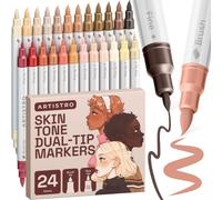 ARTISTRO 24 marcadores de pintura acrílica de colores de piel, bolígrafos de pintura para dibujar, pincel + puntas finas para tela, roca, vidrio, madera, bricolaje, suministros de arte y manualidades