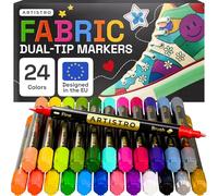 ARTISTRO 24 Marcadores de Tela de Doble Punta - Kit de Decoración Textil - Permanente para Ropa - Rotuladores Sin Manchas para Camisetas, Bolsas, Textiles, Lienzos y Más (Punta de Pincel y Punta Fina)