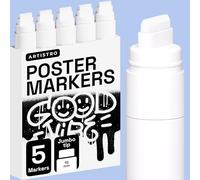 Artistro 5 marcadores acrílicos de graffiti de color blanco con punta de fieltro jumbo de 15 mm para murales, carteles, diarios de arte y caligrafía, marcadores grandes para madera de roca, plástico