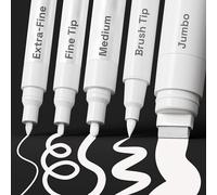 Artistro 5 pennarelli bianchi a punta diversa: pennarelli acrilici con punta jumbo da 15 mm, punta extra fine da 0,7 mm, punta fine da 1 mm, punta media da 3 mm, punta a pennello per murales