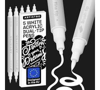 Artistro 5 rotuladores de pintura acrílica blancos de doble punta - Pincel 1-5 mm + punta fina 1 mm - Marcadores multisuperficie para tela, vidrio y más