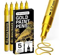 ARTISTRO 5 rotuladores dorados para pintura de roca, piedra, cerámica, vidrio, madera, neumáticos, tela, metal, lienzo, juego de 5 unidades, pintura acrílica, punta extrafina a base de agua