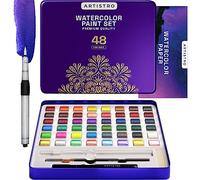 Artistro Acuarelas, 48 Colores Intensos, Incluye Colores Metalizados y Fluorescentes. Kit Acuarela de Viaje Ideal para Artistas, Principiantes y Aficionados a la Pintura (Premium Home)