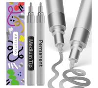 Artistro Marcador Permanente Plateado 2 Piezas - Marcadores Impermeables para Neumáticos, Tela, Piedra, Vidrio, Cerámica, Madera, Papel - Pintura al Aceite Punta Media 3 mm