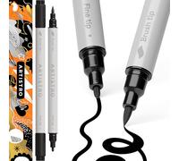 Artistro Rotuladores acrílicos 2 negros de doble punta: rotuladores multisuperficie para tela, plástico y más, puntas finas y pincel de 1 mm.