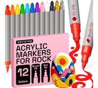 Artistro Rotuladores de pintura acrílica, marcadores acrílicos de doble punta, marcadores acrílicos para tela, lienzo, piedra, vidrio, madera, papel (doble punta + pincel, 12).