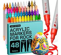 Artistro Rotuladores de pintura acrílica, marcadores acrílicos de doble punta, marcadores acrílicos para tela, lienzo, piedra, vidrio, madera, papel (doble punta + pincel, 48).