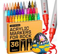 Artistro Rotuladores de pintura acrílica, marcadores acrílicos de doble punta, marcadores acrílicos para tela, lienzo, piedra, vidrio, madera, papel (doble punta + pincel, 36).