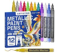 Artistro Rotuladores Metálicos para Pintar Piedras, Cerámica, Cristal, Madera, Tela, Guijarros, Scrapbook, Álbumes de Fotos, Tarjetas. Set de 12 Rotuladores Metalizados con Punta Extrafina de 0.7mm