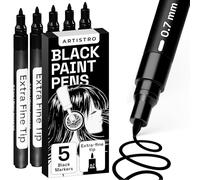 Artistro Rotuladores Negros Pintar Piedras, Rocas, Cerámica, Vidrio, Madera, Neumáticos, Tela, Metal, Lienzo. Set de 5 Marcadores Acrílicos Negros con Base al Agua Punta Extra Fina