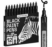 Artistro Rotuladores para Pintar Piedras, Rocas, Cerámica, Vidrio, Madera, Neumáticos, Tela, Metal, Lienzo. Set de 12 Marcadores Acrílicos, Base al Agua, Punta Media (Negro)