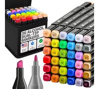 Artistro Set de 36 Rotuladores de Doble Punta a Base de Alcohol - Punta Biselada y Fina, Secado Rápido, con Estuche de Transporte Incluido