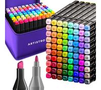 Artistro Set de 80 Rotuladores de Doble Punta a Base de Alcohol - Punta Biselada y Fina, Secado Rápido, con Estuche de Transporte Incluido