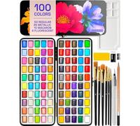 Artistro Set de acuarelas con 100 colores, colores vibrantes en una caja portátil con paleta. Set de viaje perfecto para artistas, aficionados y para pintar