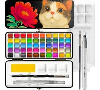 Artistro Set de acuarelas con 50 colores, colores vibrantes en una caja portátil con paleta. Set de viaje perfecto para artistas, aficionados y para pintar