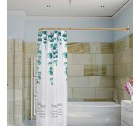 Artiwell Barra de cortina de ducha en forma de L para baño, bañera, esquina, barra de cortina de ducha con soporte de techo (oro satinado/latón)