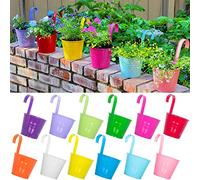 ARTKETTY Juego de 12 macetas Colgantes de 13 cm, Maceta Grande de Metal con Agujero de Drenaje y Gancho Desmontable para balcón, barandilla, Valla, decoración del hogar