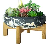 ARTKETTY Maceta Grande para Plantas suculentas con Soporte, Maceta de bonsái de cerámica de 10 Pulgadas con Drenaje, Cuenco Redondo para Plantas de Flores de Cactus de mármol para Interior/Exterior
