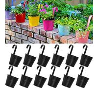 ARTKETTY Macetas colgantes de 16 cm para macetas de hierro de metal para barandilla, valla, balcón, jardín, decoración del hogar, soportes para flores con ganchos desmontables, color negro (paquete de