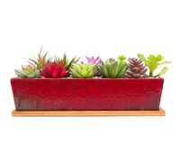 ARTKETTY Macetas de cerámica para suculentas de 30 cm, Modernos recipientes rectangulares Largos con Bandeja, Caja de Ventana Poco Profunda para bonsái de Cactus con Drenaje para decoración del hogar