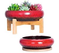 ARTKETTY Macetas de Interior - Macetas Grandes de bonsái de 18,5/25 cm con bandejas, Juego de 2, Coloridas macetas de cerámica para Plantas de Cactus, macetas Decorativas de jardín