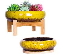 ARTKETTY Macetas de Interior - Macetas Grandes de bonsái de 18,5/25 cm con bandejas, Juego de 2, Coloridas macetas de cerámica para Plantas de Cactus, macetas Decorativas de jardín