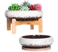 ARTKETTY Macetas de Interior - Macetas Grandes de bonsái de 18,5/25 cm con bandejas, Juego de 2, Coloridas macetas de cerámica para Plantas de Cactus, macetas Decorativas de jardín