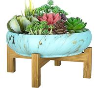 ARTKETTY Macetas Decorativas para Flores y Plantas, Maceta de bonsái de cerámica de 10 Pulgadas con Drenaje, Cuenco Redondo para Plantas de Flores de Cactus de mármol para Interior/Exterior